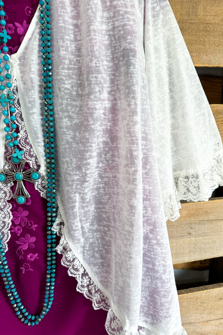 Lovely Lace Cardigan - White - SALE