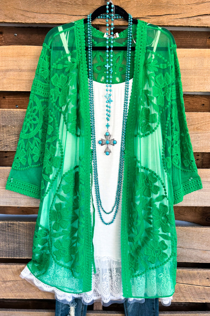 Love You Always Lace Cardigan - Kelly Green