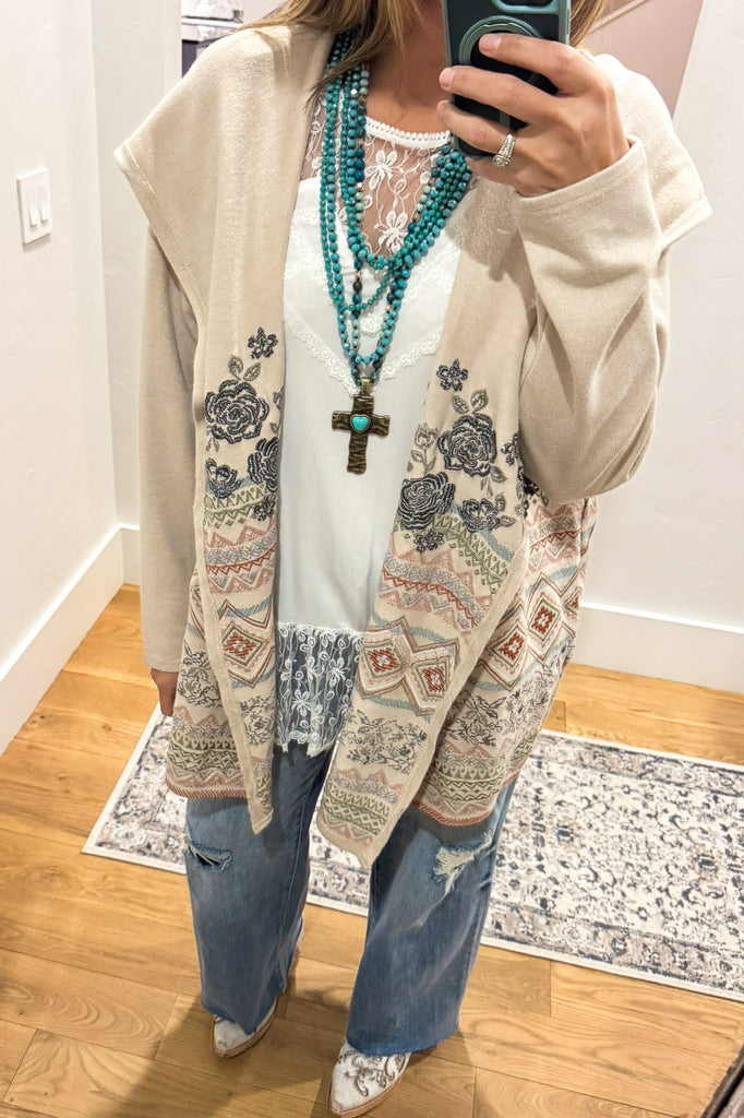 Fully Embroidered Plus Size Special Moments Cardigan - Oatmeal