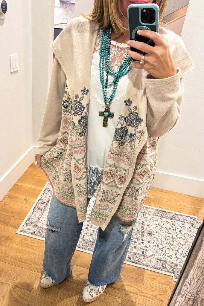 Fully Embroidered Plus Size Special Moments Cardigan - Oatmeal