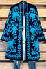 Blue Suede Embroidery Thoughts Velvet Jacket - Blue