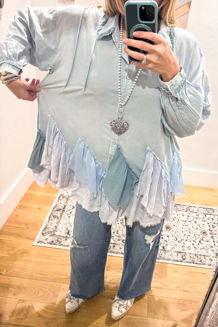 Oversized Kindly Spoken Top - Blue