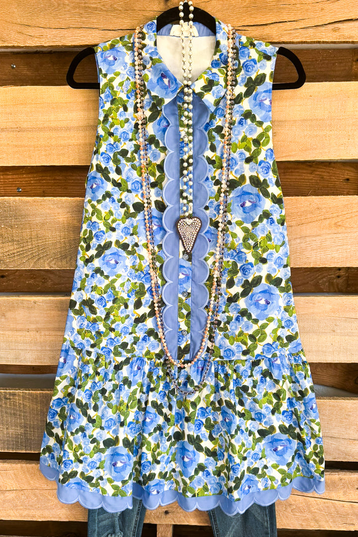 Everlasting Blooms Dress - Blue - 100% COTTON