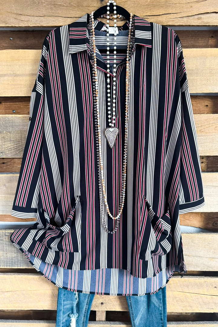 Strips Of Harmony Oversized Dress/Tunic - Black