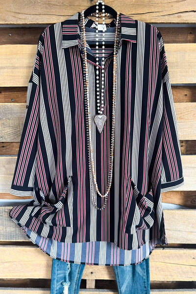 Strips Of Harmony Oversized Dress/Tunic - Black