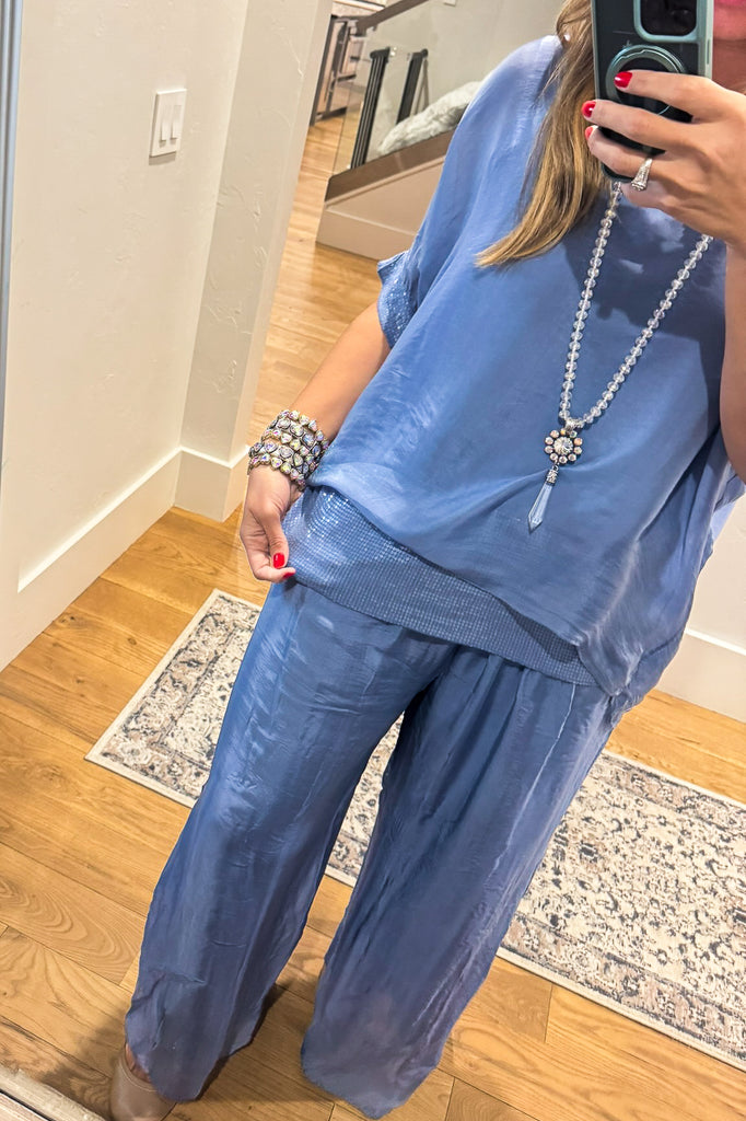 Positano Silk Blend Stretch Palazzo Pants - Made in Italy