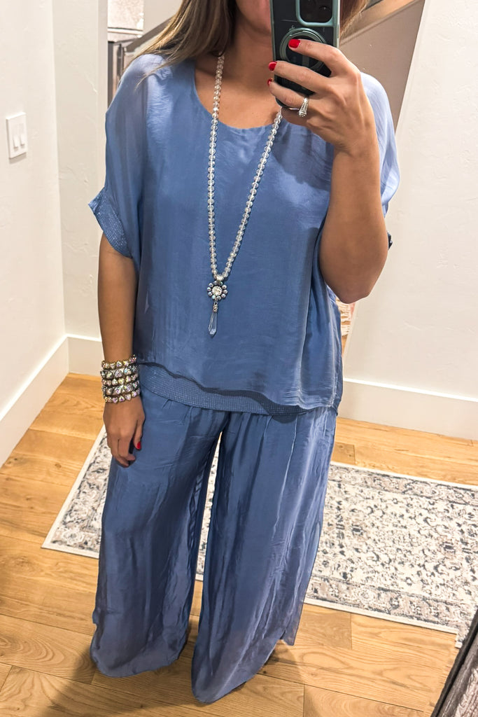 Positano Silk Blend Stretch Palazzo Pants - Made in Italy