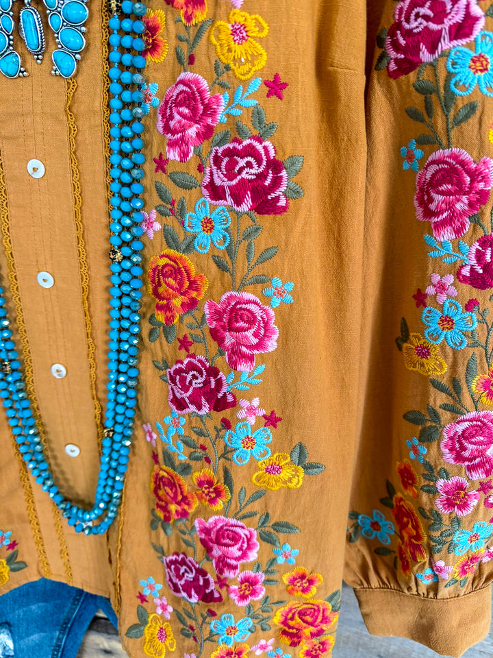 AHB EXCLUSIVE: Dearly Loved Embroidery Top - Mustard - 100% COTTON - SALE