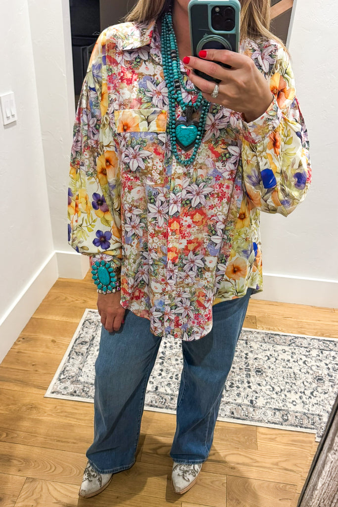 Wildflower Walks Oversized Blouse  - Green Yellow Multi