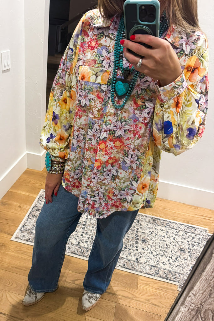 Wildflower Walks Oversized Blouse  - Green Yellow Multi