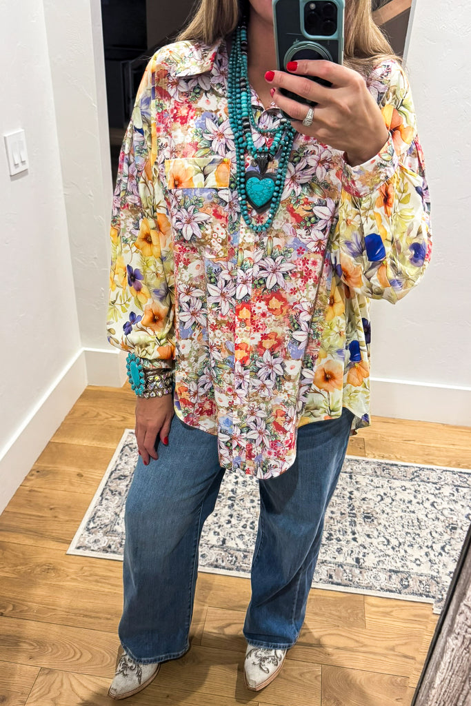 Wildflower Walks Oversized Blouse  - Green Yellow Multi
