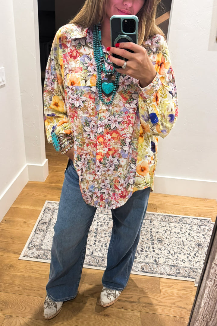 Wildflower Walks Oversized Blouse  - Green Yellow Multi