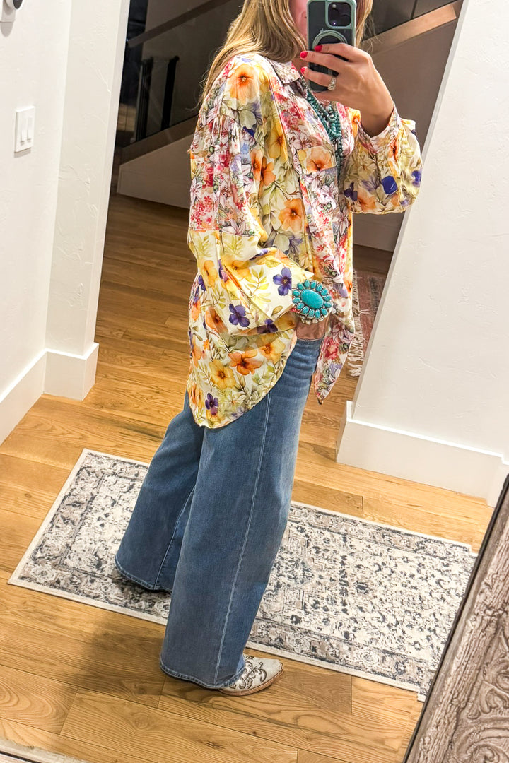 Wildflower Walks Oversized Blouse  - Green Yellow Multi