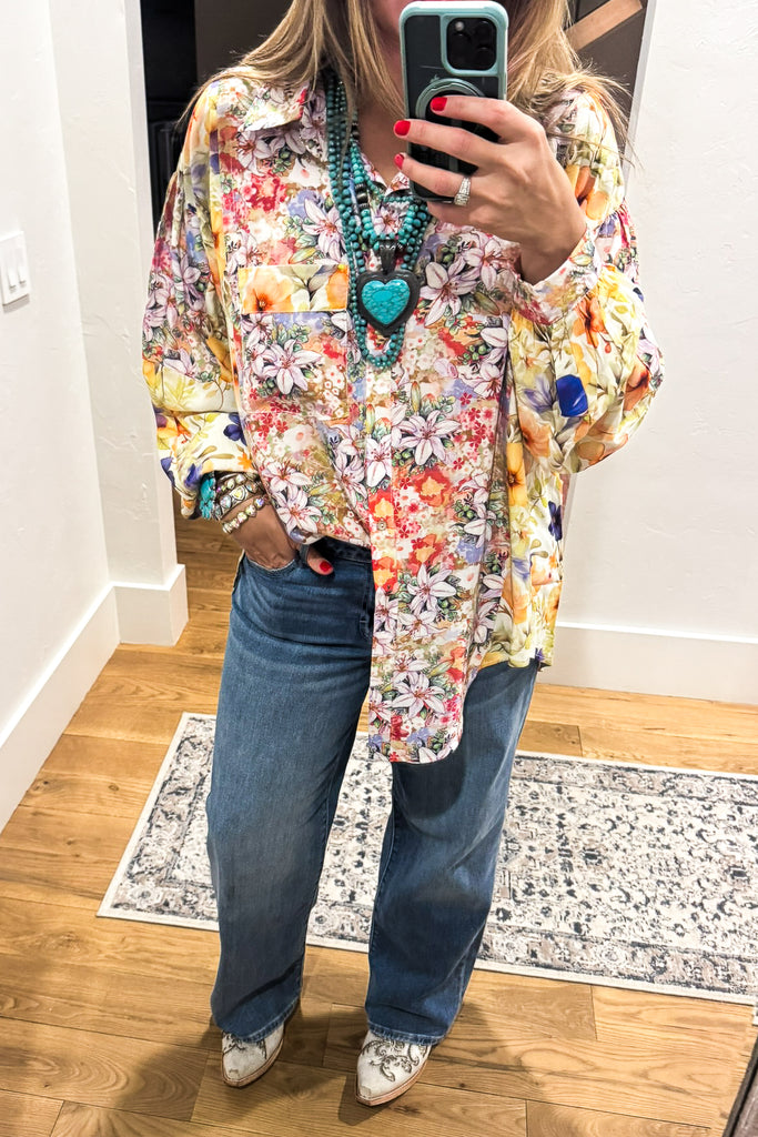 Wildflower Walks Oversized Blouse  - Green Yellow Multi