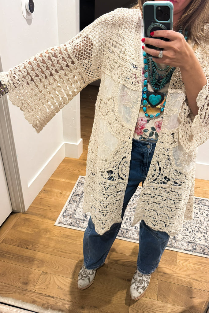 Gracefully Polished Crochet Cardigan - Natural - COTTON BLEND