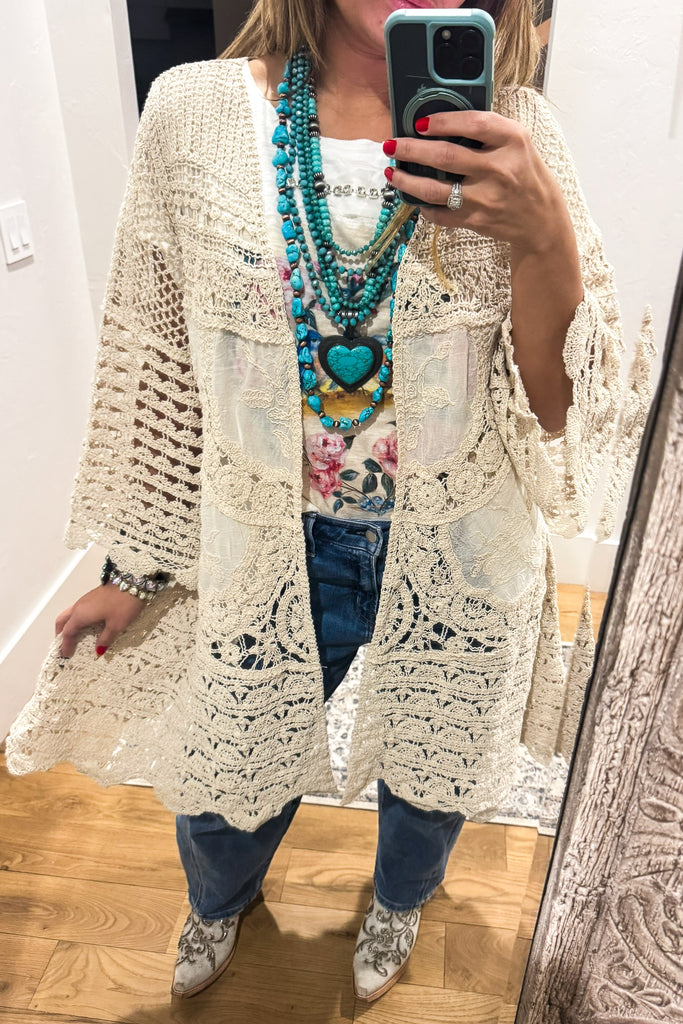 Gracefully Polished Crochet Cardigan - Natural - COTTON BLEND