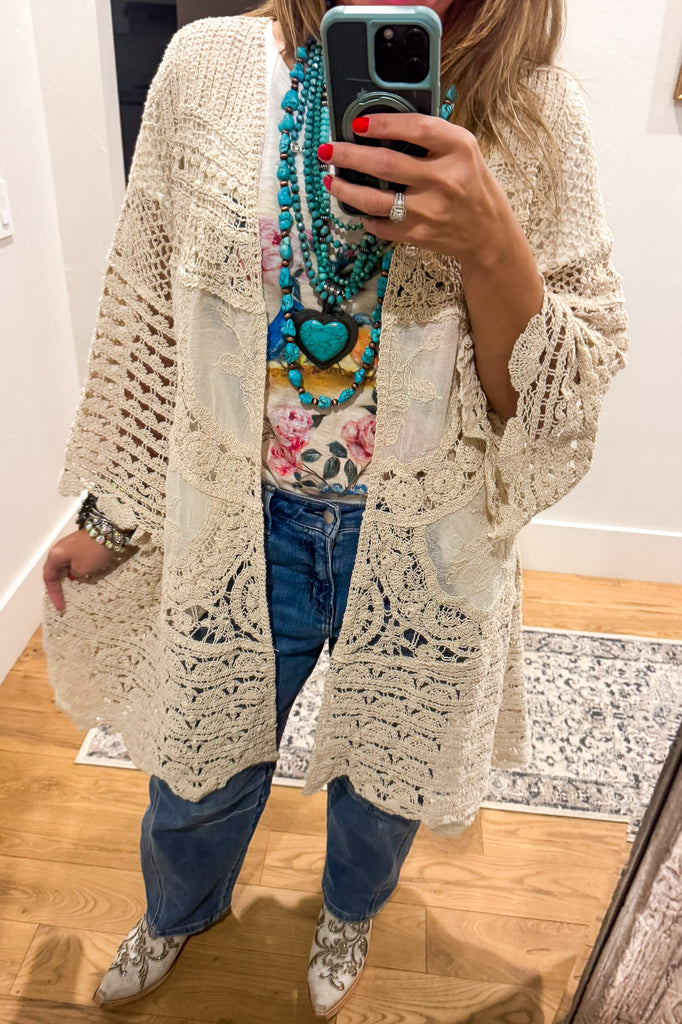 Gracefully Polished Crochet Cardigan - Natural - COTTON BLEND