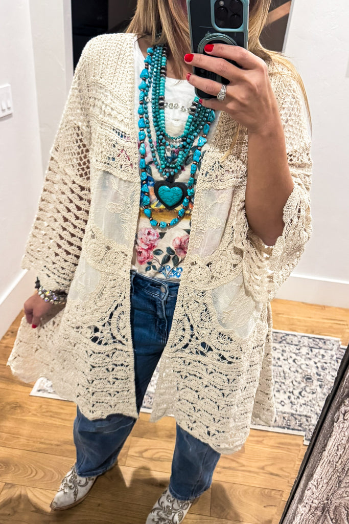 Gracefully Polished Crochet Cardigan - Natural - COTTON BLEND