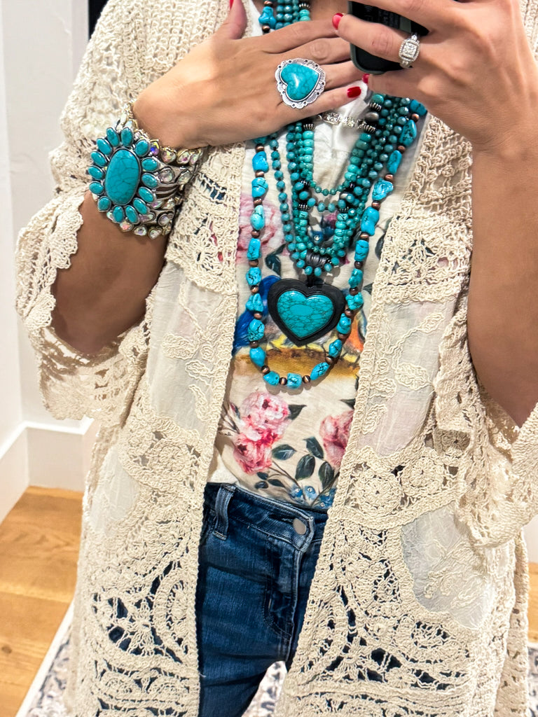 Gracefully Polished Crochet Cardigan - Natural - COTTON BLEND