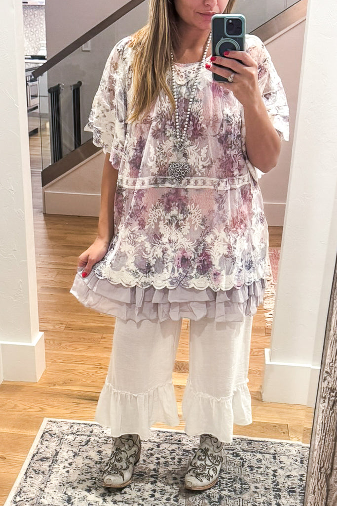 Ruffled Comfort Capris - White