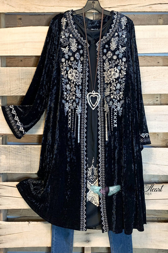 AHB EXCLUSIVE: Long Velvet Embroidery Cardigan - Black