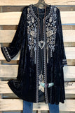 AHB EXCLUSIVE: Long Velvet Embroidery Cardigan - Black