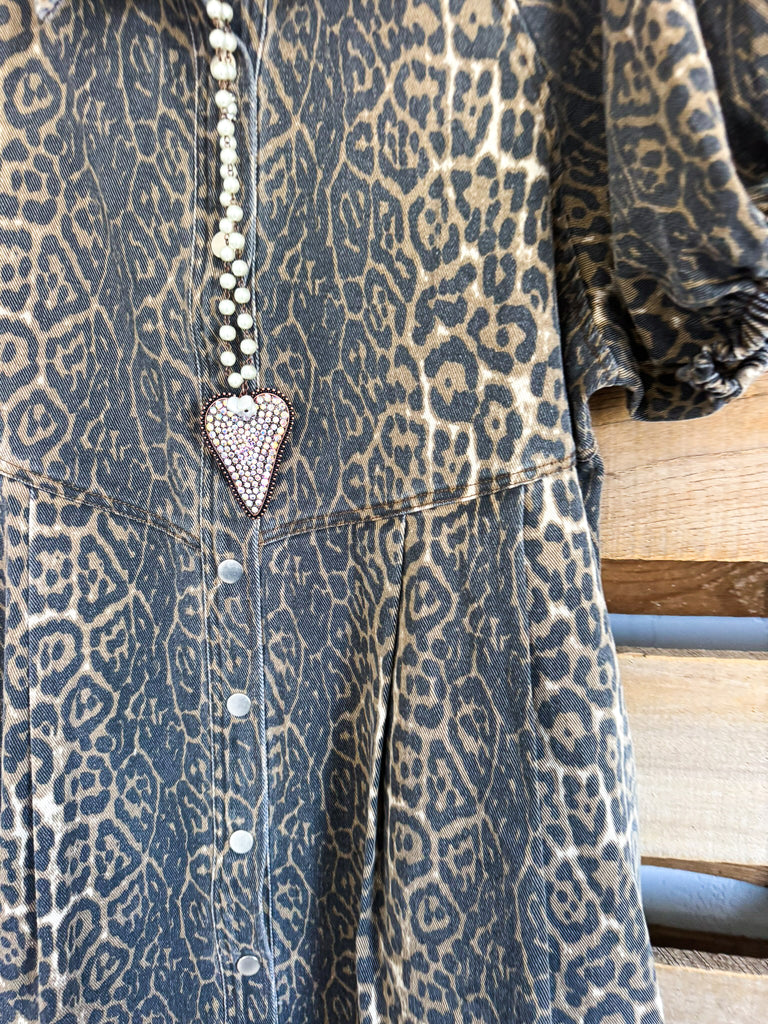 Twilight Flare Dress - Leopard Brown - 100% COTTON Denim Feeling