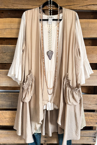 French Courtyard Cardigan Vest - Taupe - SALE