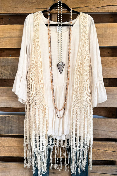 Pure Moments Crochet Maxi Vest - Beige - 100% COTTON