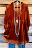Seek Sophistication Velvet Tunic/Dress - Burnt Orange
