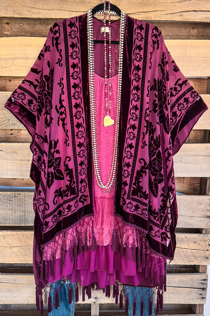 AHB EXCLUSIVE: Stained Glass Kimono Burnout Velvet - Burgundy