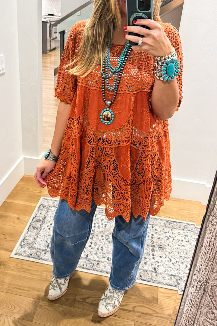 AHB EXCLUSIVE: Delightful Details Top - Rust  - 100% COTTON