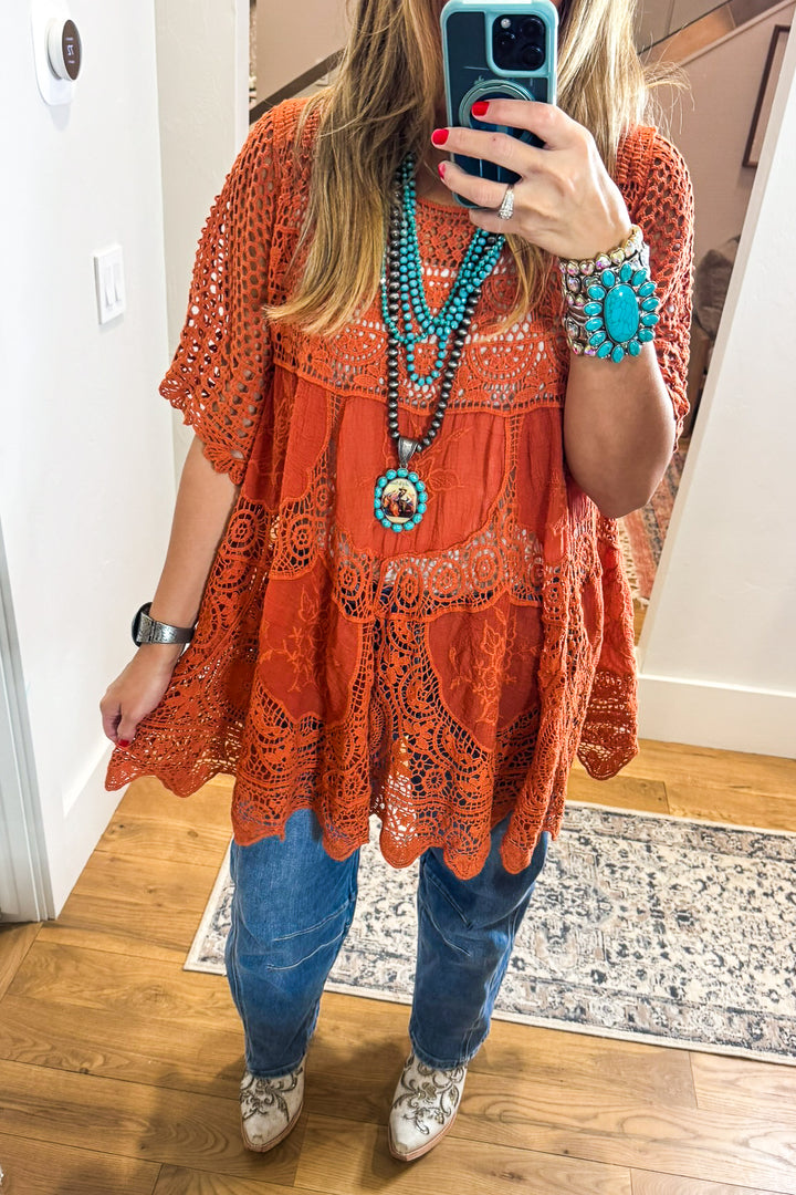 AHB EXCLUSIVE: Delightful Details Top - Rust  - 100% COTTON