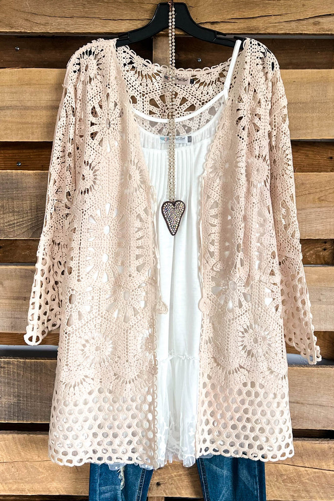 AHB EXCLUSIVE: Last Kiss Tie Front Cardigan - Natural/Taupe - 100% COTTON
