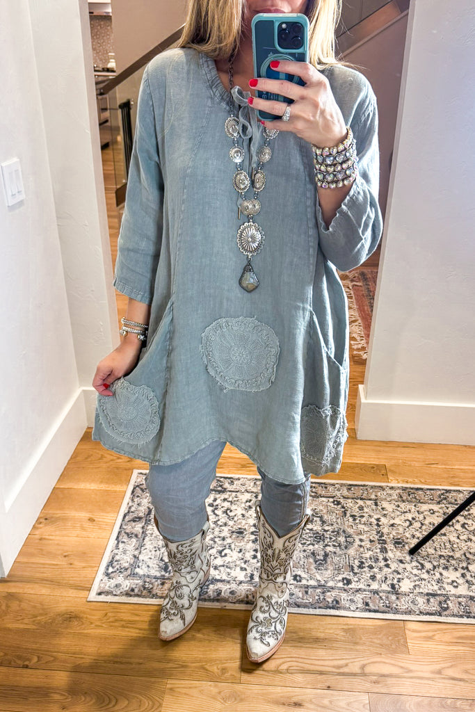 Whispered Charm Tunic/Dress - 100% Linen - Gray - MADE IN ITALY