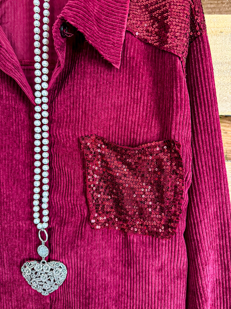 Harbor Of Love Sequin Shacket - Wine