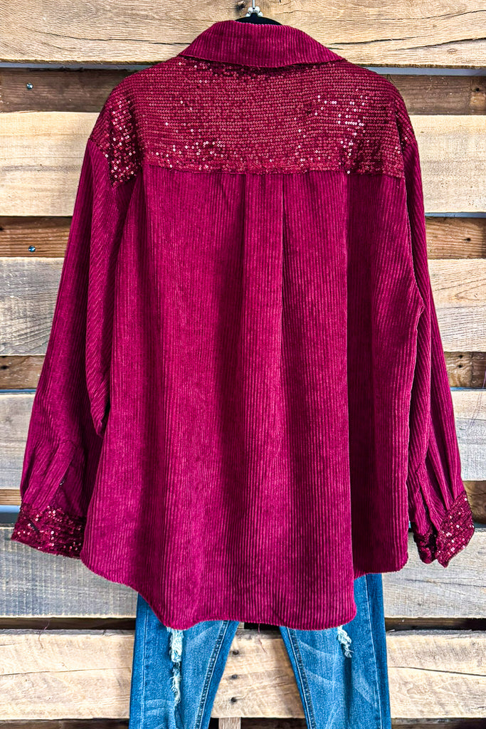 Harbor Of Love Sequin Shacket - Wine