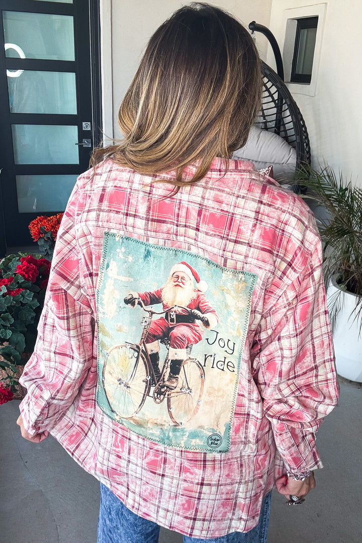 Bike Santa Plaid Button Up - 100% Cotton
