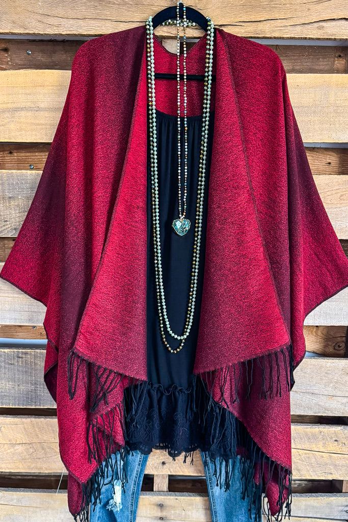 Winter Walk Poncho - Burgundy