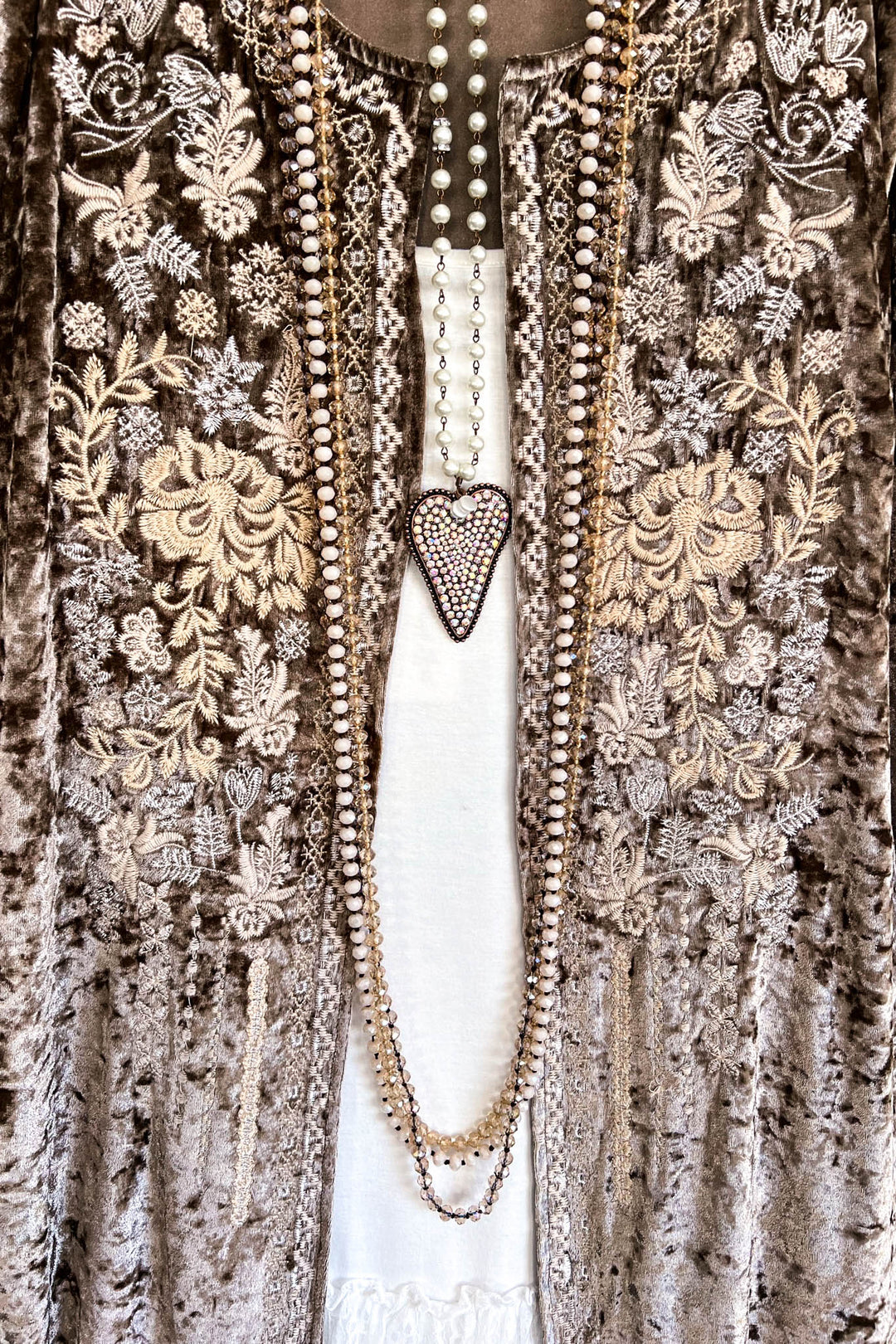 AHB EXCLUSIVE: Long Velvet Embroidery Cardigan - Bronze - SALE