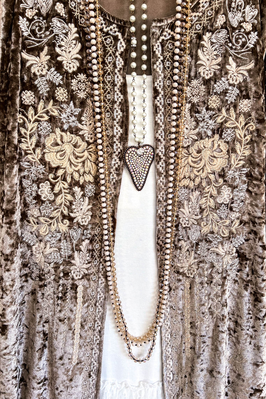 AHB EXCLUSIVE: Long Velvet Embroidery Cardigan - Bronze - SALE