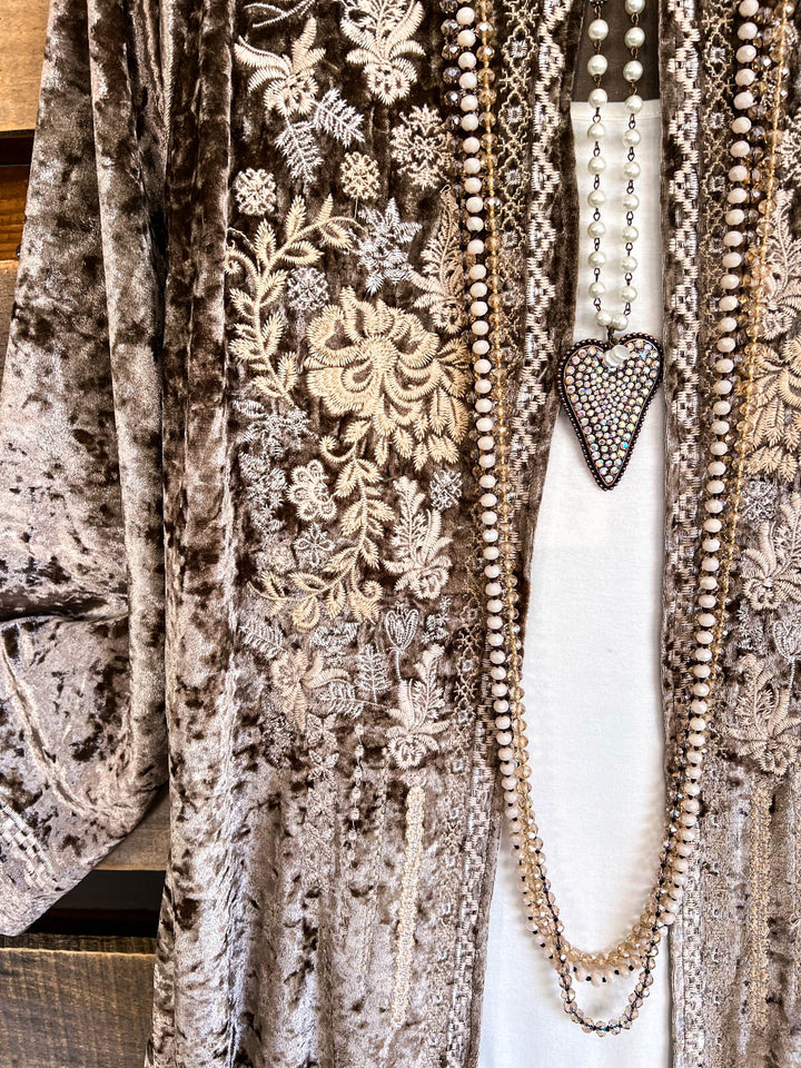 AHB EXCLUSIVE: Long Velvet Embroidery Cardigan - Bronze - SALE