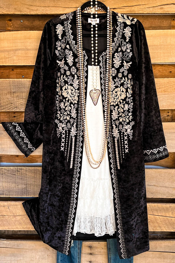 AHB EXCLUSIVE: Long Velvet Embroidery Cardigan - Black