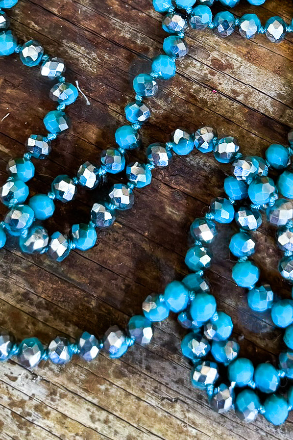 Long Beaded Necklace - Turquoise Sliver