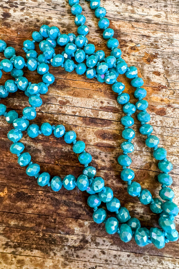 Long Beaded Necklace - Iridescent Turquoise