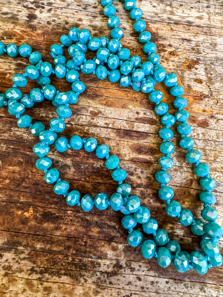 Long Beaded Necklace - Iridescent Turquoise