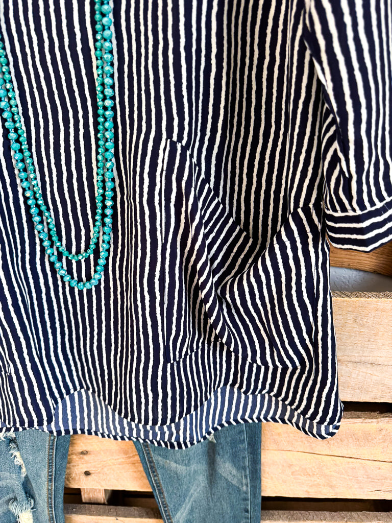 Reading Between The Lines Tunic -Navy