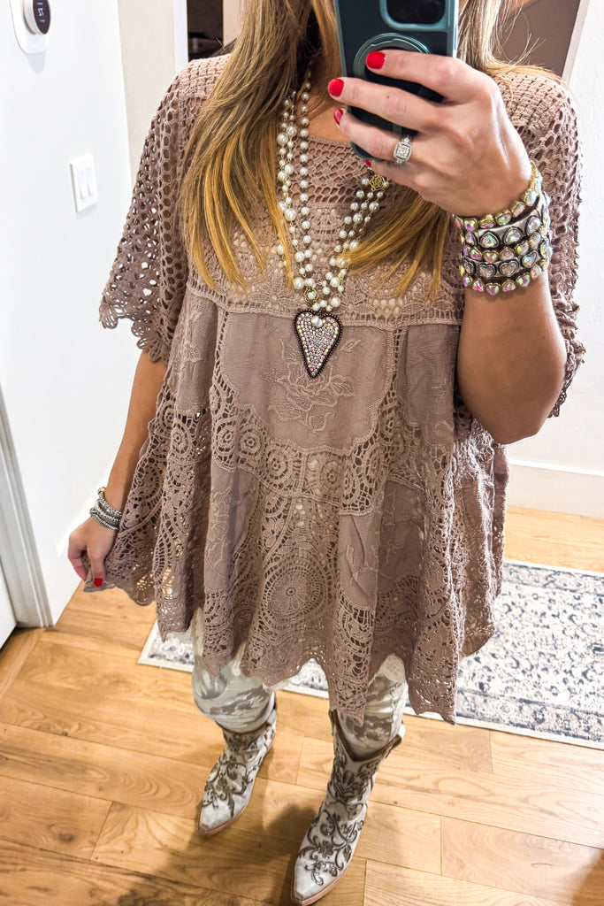 AHB EXCLUSIVE: Delightful Details Top - Taupe - 100% COTTON