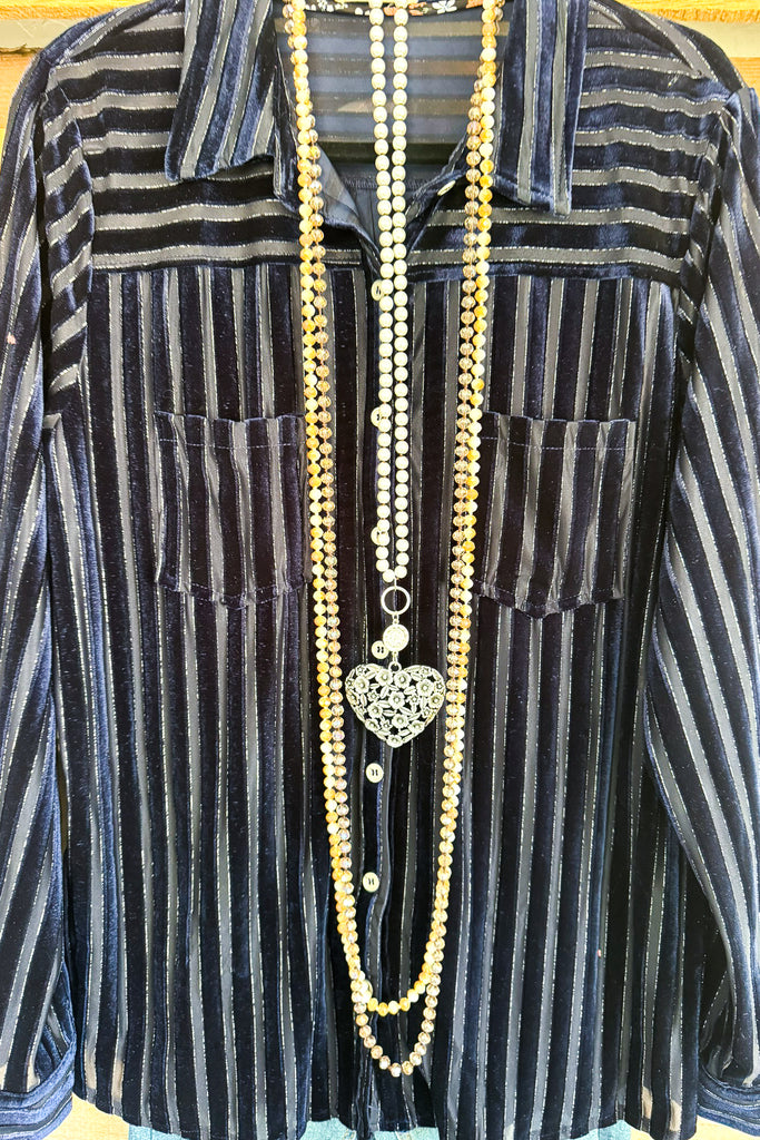 Seeing Through You Velvet Blouse - Navy