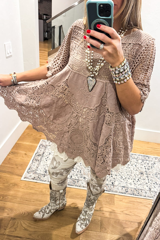 AHB EXCLUSIVE: Delightful Details Top - Taupe - 100% COTTON